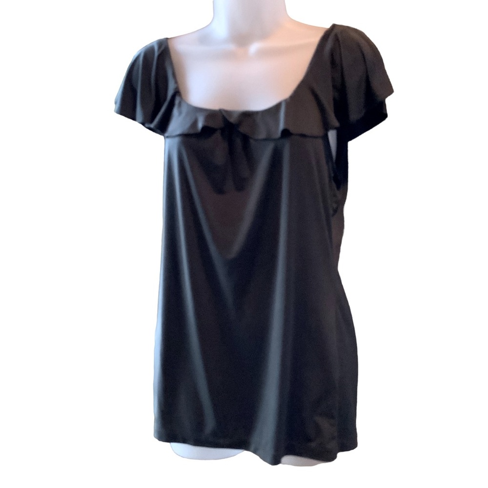 Banana Republic Stretch Top Charcoal Gray Ruffle Off or On the Shoulder Small